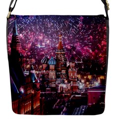 Moscow Kremlin Saint Basils Cathedral Architecture  Building Cityscape Night Fireworks Flap Closure Messenger Bag (s) by Cowasu