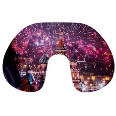 Moscow Kremlin Saint Basils Cathedral Architecture  Building Cityscape Night Fireworks Travel Neck Pillow by Cowasu