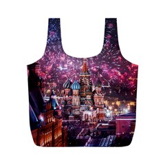 Moscow Kremlin Saint Basils Cathedral Architecture  Building Cityscape Night Fireworks Full Print Recycle Bag (m) by Cowasu