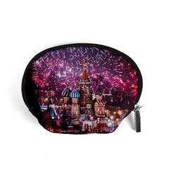 Moscow Kremlin Saint Basils Cathedral Architecture  Building Cityscape Night Fireworks Accessory Pouch (small) by Cowasu