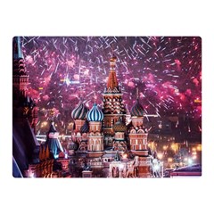 Moscow Kremlin Saint Basils Cathedral Architecture  Building Cityscape Night Fireworks Two Sides Premium Plush Fleece Blanket (mini) by Cowasu