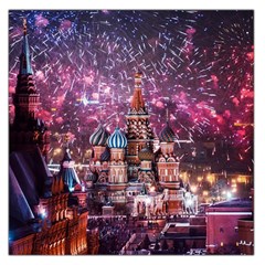 Moscow Kremlin Saint Basils Cathedral Architecture  Building Cityscape Night Fireworks Square Satin Scarf (36  X 36 ) by Cowasu