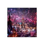 Moscow Kremlin Saint Basils Cathedral Architecture  Building Cityscape Night Fireworks Satin Bandana Scarf 22  x 22  Front