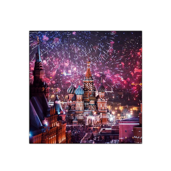 Moscow Kremlin Saint Basils Cathedral Architecture  Building Cityscape Night Fireworks Satin Bandana Scarf 22  x 22 