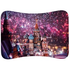 Moscow Kremlin Saint Basils Cathedral Architecture  Building Cityscape Night Fireworks Velour Seat Head Rest Cushion by Cowasu