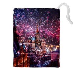 Moscow Kremlin Saint Basils Cathedral Architecture  Building Cityscape Night Fireworks Drawstring Pouch (4xl) by Cowasu