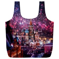 Moscow Kremlin Saint Basils Cathedral Architecture  Building Cityscape Night Fireworks Full Print Recycle Bag (xxl) by Cowasu