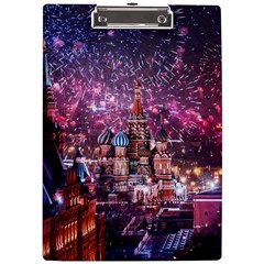 Moscow Kremlin Saint Basils Cathedral Architecture  Building Cityscape Night Fireworks A4 Acrylic Clipboard by Cowasu