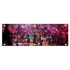 Moscow Kremlin Saint Basils Cathedral Architecture  Building Cityscape Night Fireworks Banner And Sign 6  X 2  by Cowasu