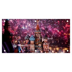 Moscow Kremlin Saint Basils Cathedral Architecture  Building Cityscape Night Fireworks Banner And Sign 6  X 3  by Cowasu