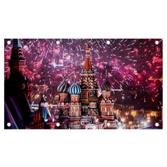 Moscow Kremlin Saint Basils Cathedral Architecture  Building Cityscape Night Fireworks Banner And Sign 7  X 4  by Cowasu