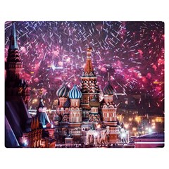 Moscow Kremlin Saint Basils Cathedral Architecture  Building Cityscape Night Fireworks Premium Plush Fleece Blanket (medium) by Cowasu