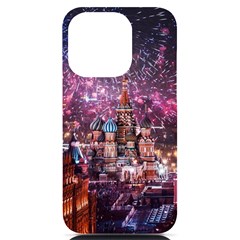 Moscow Kremlin Saint Basils Cathedral Architecture  Building Cityscape Night Fireworks Iphone 14 Pro Black Uv Print Case by Cowasu