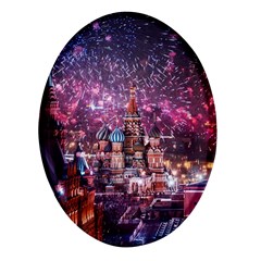 Moscow Kremlin Saint Basils Cathedral Architecture  Building Cityscape Night Fireworks Oval Glass Fridge Magnet (4 Pack) by Cowasu