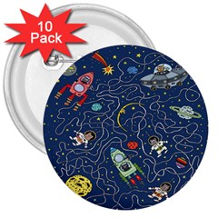 Cat Cosmos Cosmonaut Rocket 3  Buttons (10 Pack)  by Cowasu