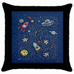 Cat Cosmos Cosmonaut Rocket Throw Pillow Case (black) by Cowasu