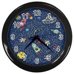 Cat Cosmos Cosmonaut Rocket Wall Clock (black) by Cowasu