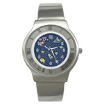 Cat Cosmos Cosmonaut Rocket Stainless Steel Watch Front