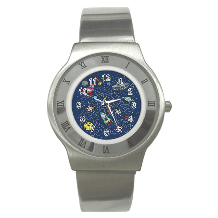 Cat Cosmos Cosmonaut Rocket Stainless Steel Watch