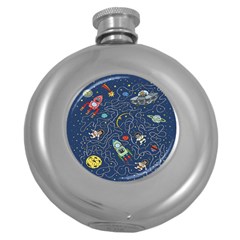 Cat Cosmos Cosmonaut Rocket Round Hip Flask (5 Oz) by Cowasu