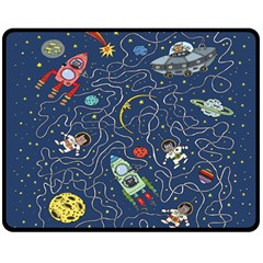 Cat Cosmos Cosmonaut Rocket Two Sides Fleece Blanket (medium) by Cowasu