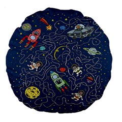 Cat Cosmos Cosmonaut Rocket Large 18  Premium Flano Round Cushions by Cowasu