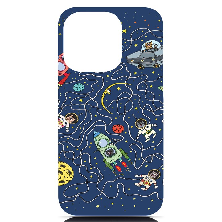 Cat Cosmos Cosmonaut Rocket iPhone 14 Pro Black UV Print Case