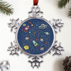 Cat Cosmos Cosmonaut Rocket Metal Large Snowflake Ornament by Cowasu