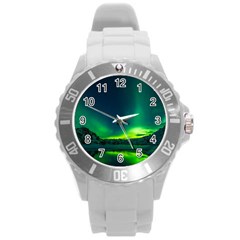 Iceland Aurora Borealis Round Plastic Sport Watch (l) by Cowasu