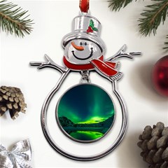 Iceland Aurora Borealis Metal Snowman Ornament