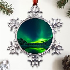 Iceland Aurora Borealis Metal Large Snowflake Ornament by Cowasu