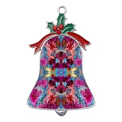 Roses Liquify  Metal Holly Leaf Bell Ornament by kaleidomarblingart