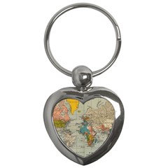 Vintage World Map Key Chain (heart)