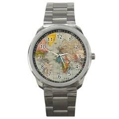 Vintage World Map Sport Metal Watch by Cowasu