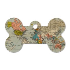 Vintage World Map Dog Tag Bone (two Sides) by Cowasu