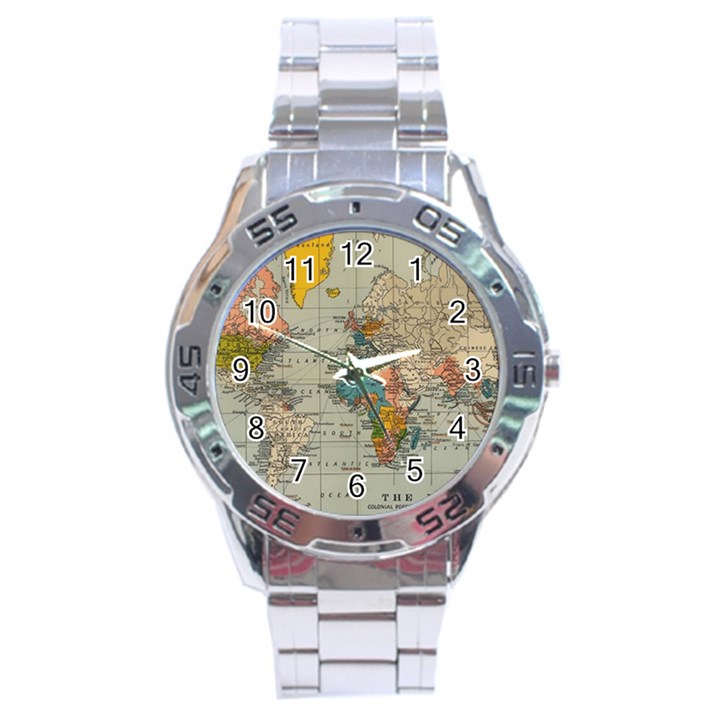 Vintage World Map Stainless Steel Analogue Watch