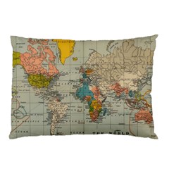 Vintage World Map Pillow Case (two Sides) by Cowasu