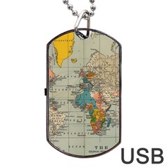 Vintage World Map Dog Tag Usb Flash (one Side) by Cowasu