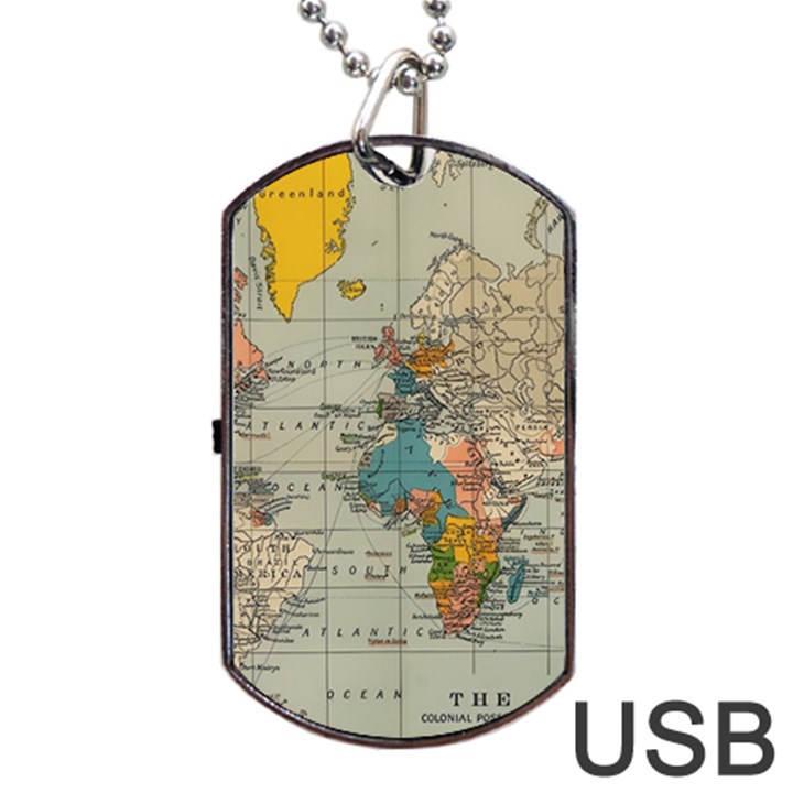 Vintage World Map Dog Tag USB Flash (One Side)