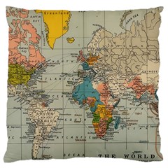 Vintage World Map Large Cushion Case (one Side) by Cowasu