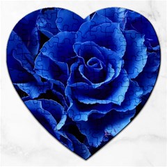 Blue Roses Flowers Plant Romance Blossom Bloom Nature Flora Petals Jigsaw Puzzle (heart) by Cowasu