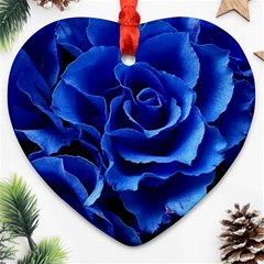 Blue Roses Flowers Plant Romance Blossom Bloom Nature Flora Petals Heart Ornament (two Sides) by Cowasu