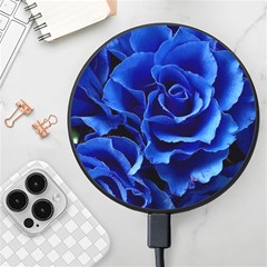 Blue Roses Flowers Plant Romance Blossom Bloom Nature Flora Petals Wireless Fast Charger(black) by Cowasu