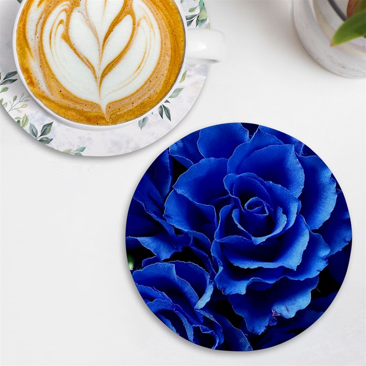 Blue Roses Flowers Plant Romance Blossom Bloom Nature Flora Petals UV Print Round Tile Coaster