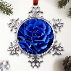 Blue Roses Flowers Plant Romance Blossom Bloom Nature Flora Petals Metal Large Snowflake Ornament by Cowasu