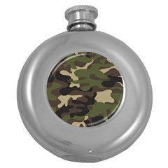 Texture Military Camouflage Repeats Seamless Army Green Hunting Round Hip Flask (5 Oz) by Cowasu