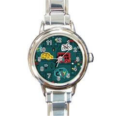 Seamless Pattern With Vehicles Building Road Round Italian Charm Watch by Cowasu