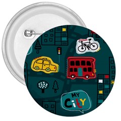 Seamless Pattern With Vehicles Building Road 3  Buttons by Cowasu