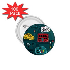 Seamless Pattern With Vehicles Building Road 1 75  Buttons (100 Pack)  by Cowasu