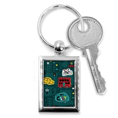 Seamless Pattern With Vehicles Building Road Key Chain (rectangle) by Cowasu